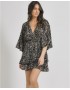 Κοντό Φόρεμα  Ble Resort Collection 5-41-348-0475, με 3/4 μανίκι σε ντραπέ σχέδιο ΜΑΥΡΟ